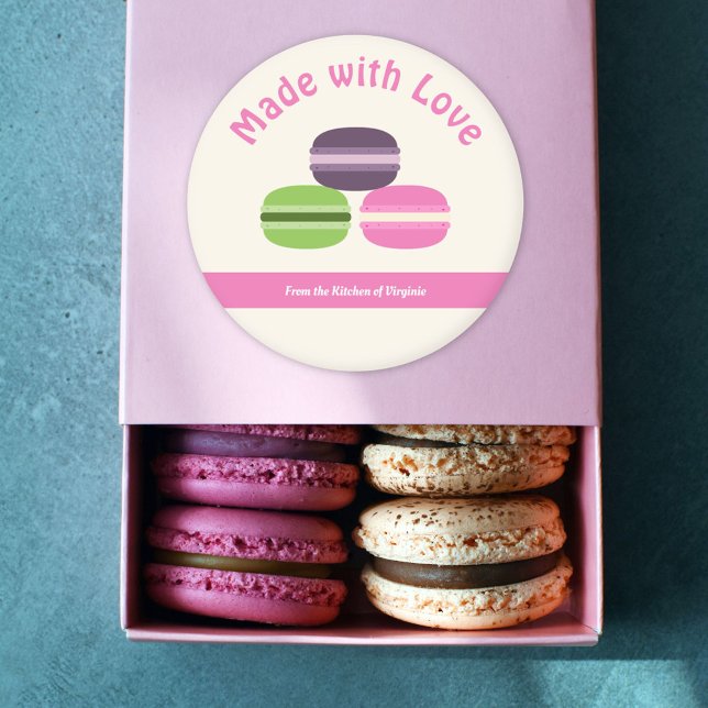 Macarões Franceses Feitos com Etiqueta de Amor (French Macarons Made with Love Sticker)