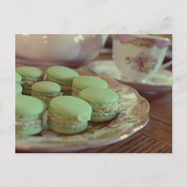 Macarons para cartão postal de chá da tarde (Frente)