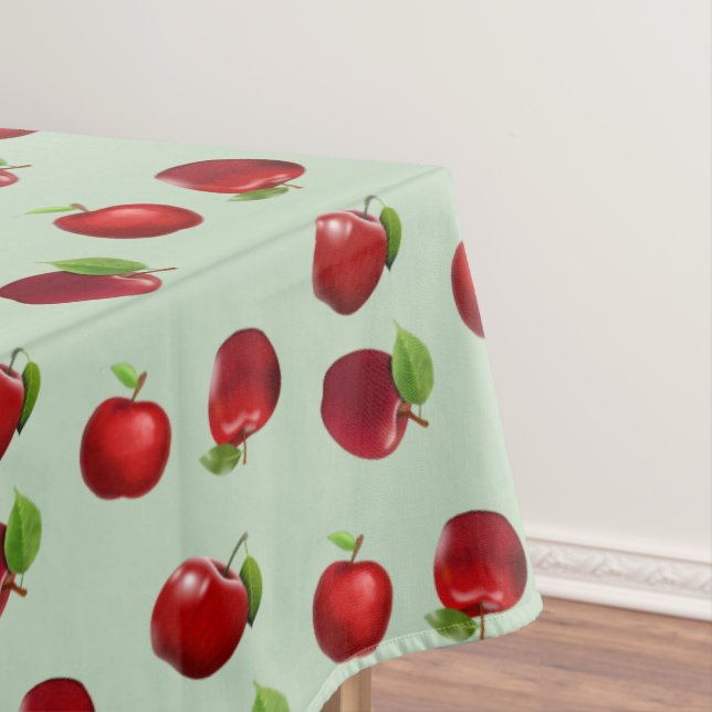 Maçãs Vermelhas em Toalha de Mesa Verde Claro (Posição Original)