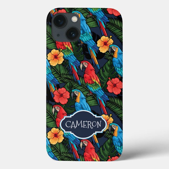 Macaw E Hibiscus Pattern | Adicione seu nome (Verso)