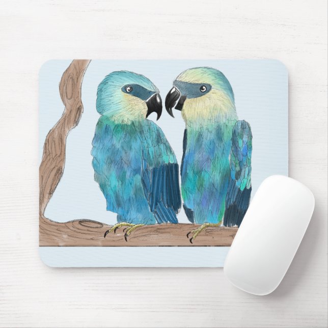 Macaws Spix em um mouse Pad (Com mouse)