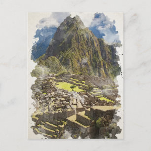 Machu Picchu Peru Watercolor Art Convite