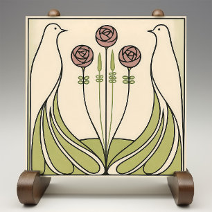 Mackintosh Rosa & Aves Art Nouveau Minimalista