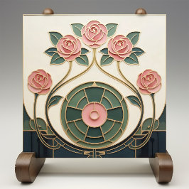 Mackintosh Rose Arte Nova Vidro Falso Manchado