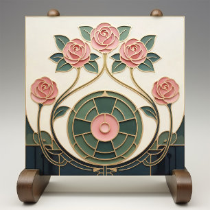 Mackintosh Rose Arte Nova Vidro Falso Manchado