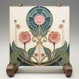Mackintosh Rose Arte Nova Vidro Falso Manchado