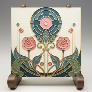 Mackintosh Rose Arte Nova Vidro Falso Manchado