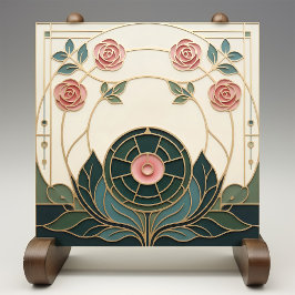 Mackintosh Rose Arte Nova Vidro Falso Manchado