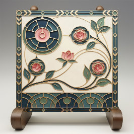 Mackintosh Rose Arte Nova Vidro Falso Manchado