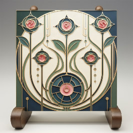 Mackintosh Rose Arte Nova Vidro Falso Manchado