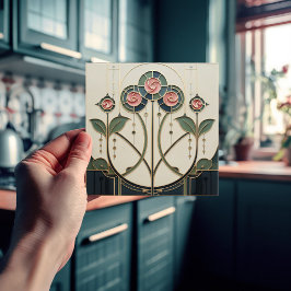 Mackintosh Rose Arte Nova Vidro Policromado Falso