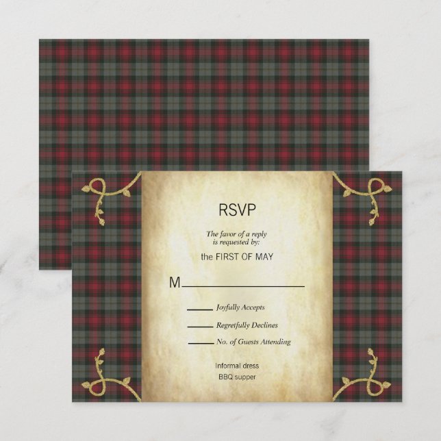 MacLachlan Scottish Tartan Garden Wedding RSVP (Frente/Verso)