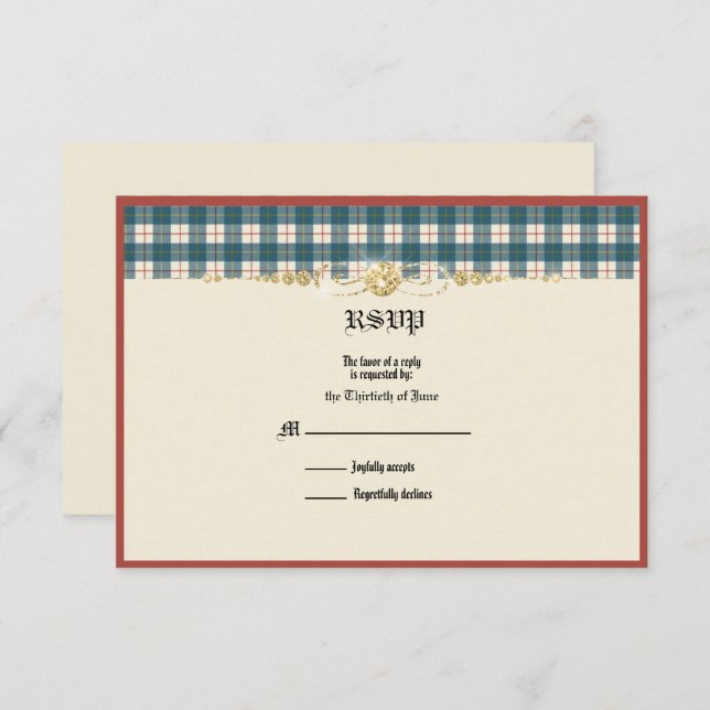 MacRae Conchra Tartan Wedding RSVP (Frente/Verso)