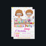 Mad Science Festa de aniversário Convite para Meni<br><div class="desc">Surpreenda seus convidados com esse colorido convite de aniversário de ciência com elementos científicos como ferramentas experimentais e dois cientistas fazendo um experimento, pontos coloridos são para o fundo. Basta adicionar os detalhes do seu evento neste modelo fácil de usar para torná-lo um convite de tipo único. Consulte a loja...</div>
