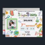 Mad Science Party, Convite de Aniversário do Cient<br><div class="desc">Surpreenda seus hóspedes com este colorido convite de aniversário de ciência com elementos de ciência germes microscópio ferramentas de experimentos no globo, você pode adicionar a foto de seu filho e uma foto para o fundo. Basta adicionar os detalhes do seu evento neste modelo fácil de usar para torná-lo um...</div>