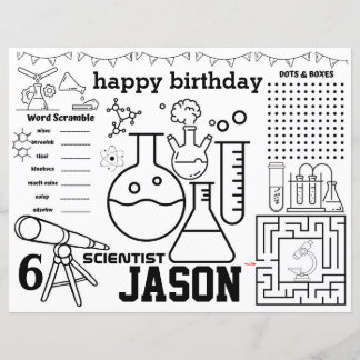 Mad science placemats, Mad science birthday games
