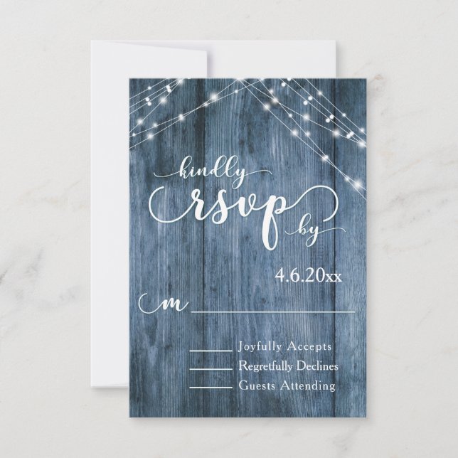 Madeira Azul Rústica, Cordas Claras Brancas RSVP (Frente)