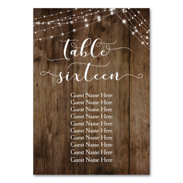 Madeira e luzes Mesas dezesseis com cartão de nome (Frente)