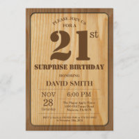 Madeira rústica do convite do aniversário de 21