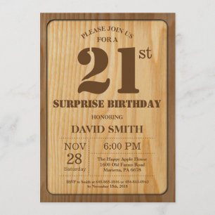 Madeira rústica do convite do aniversário de 21