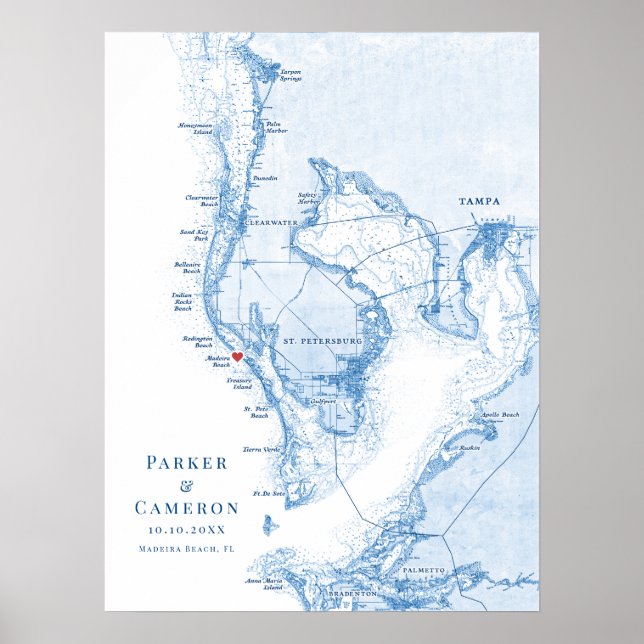 Madiera Beach FL Map Wedding Guest Book Poster (Frente)