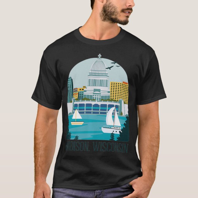 Madison Wisconsin Skyline Vintage Pullover (Frente)