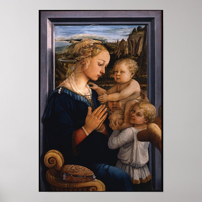 Madonna com Criança e Dois Anjos - Lippi - Poster (Frente)