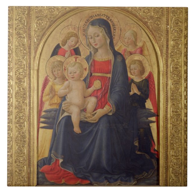 Madonna e criança com anjos, c.1467 (óleo na placa (Frente)
