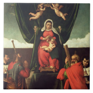 Madonna e criança Enthroned com quatro santos,