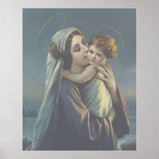 Madonna e Criança Jesus Poster vintage Impressão