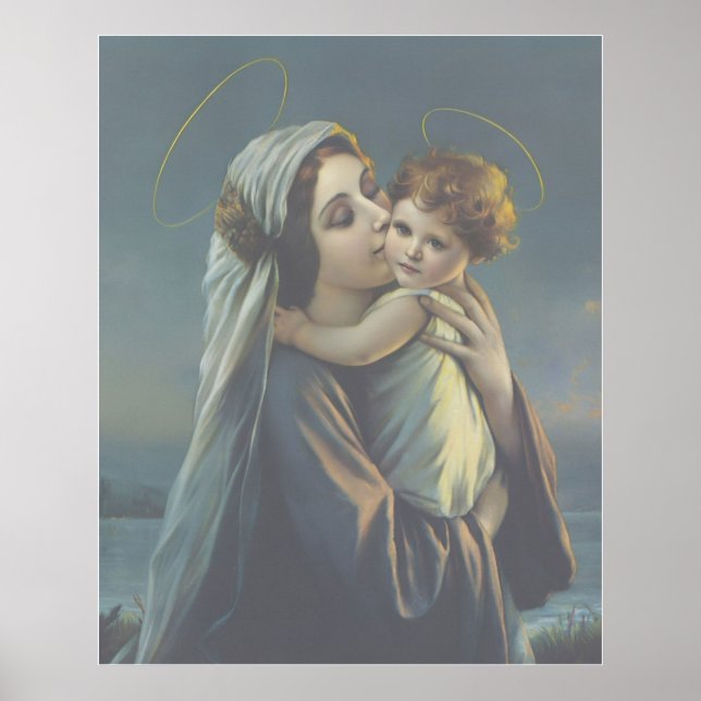 Madonna e Criança Jesus Poster vintage Impressão (Frente)