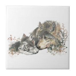 Madre-aquarela Wolf & Cubs Animal Art