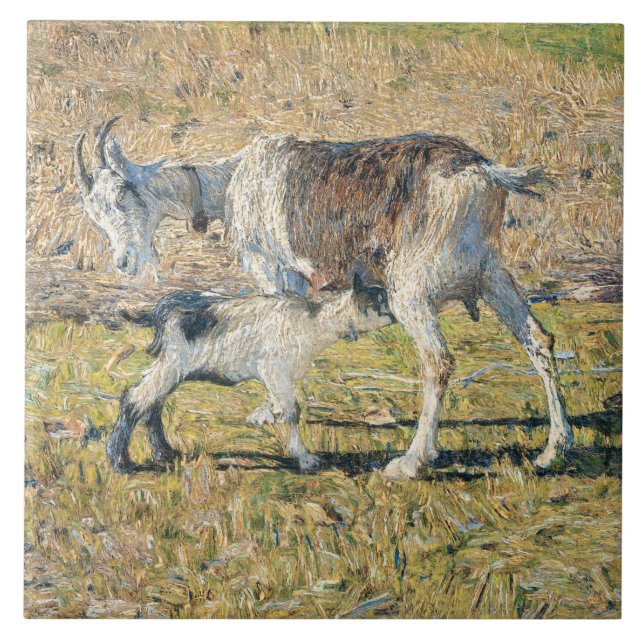 Madre Goat com seu Jovem Criança (por Segantini) (Frente)