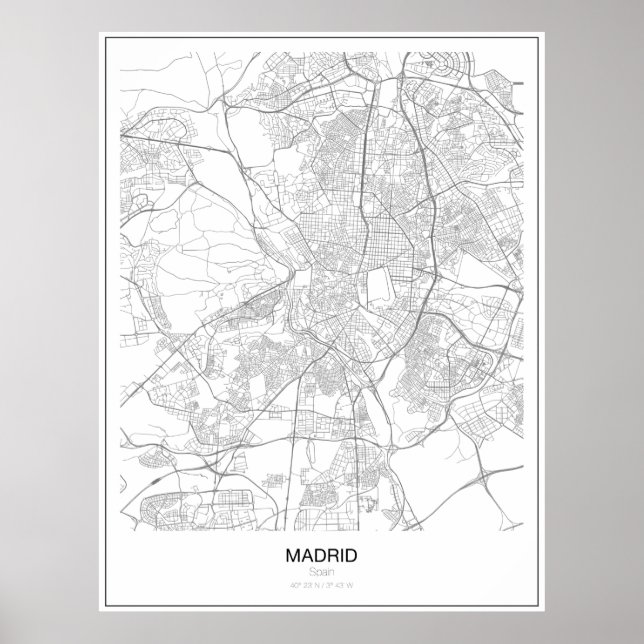 Madrid, Poster de Mapa Minimalista Espanha (Frente)