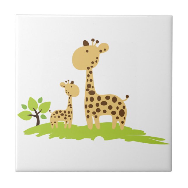Mãe Adorável e Girafa Bebê Verde e Amarelo (Frente)