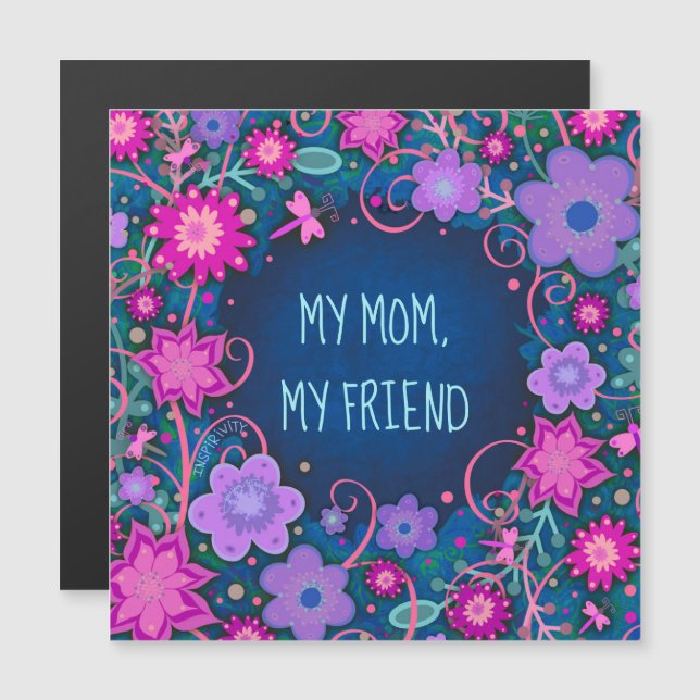 Mãe Amiga Bonito Floral Cartaz Magnético Azul (Frente/Verso)