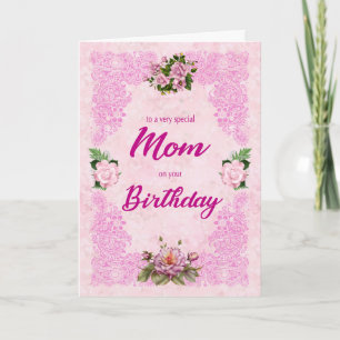 Mãe Aniversário com Cartão Rosa