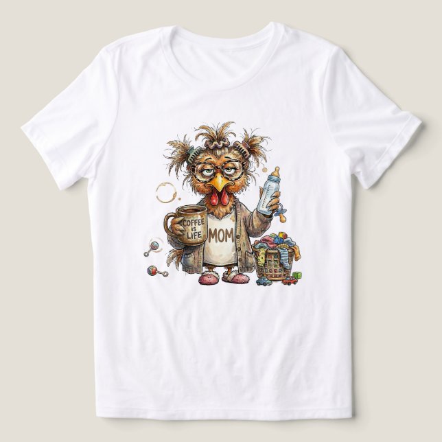 Mãe Cansada Frango Engraçado Cabelo Desgrenhado Vi (Design frontal)