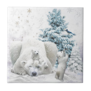 Mãe cansado do urso polar com bebês