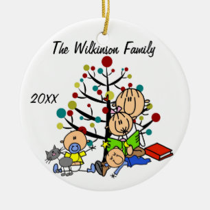 Mãe Com Garota, Dois Bebês, Ornamento De Férias De