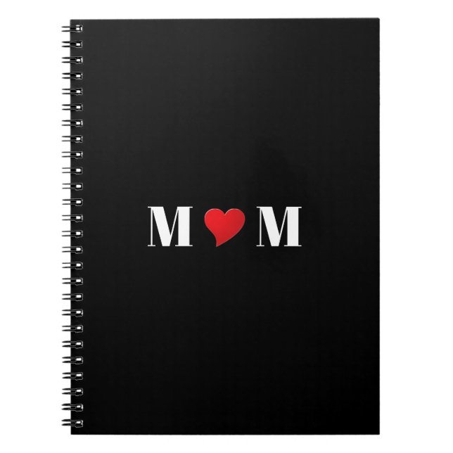 Mãe coração vermelho amor caderno ou diário preto (Frente)