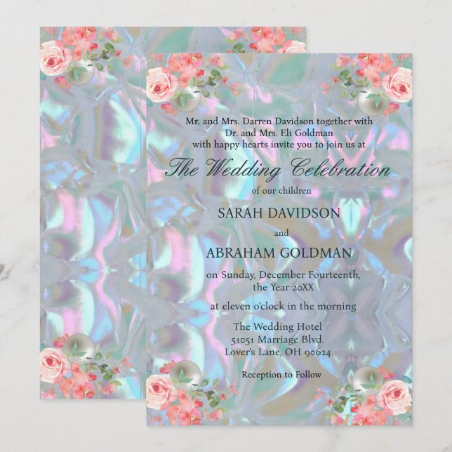 Mãe da Pérola Iridescente Convite de Noiva Elegant (Frente/Verso)