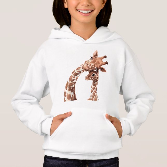 Mãe de girafa e filhote tocando cabeças (Frente)