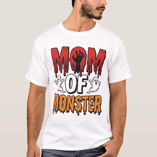 Mãe de Monstro Camisa Vintage de Halloween Design_ (Frente)