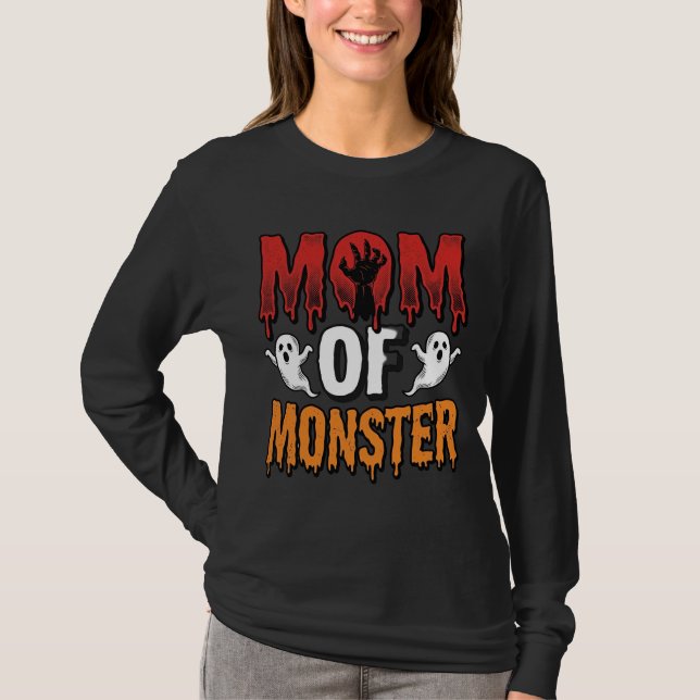 Mãe de Monstro Camisa Vintage de Halloween Design_ (Frente)