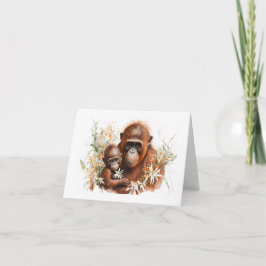 Mãe e bebê Chimp com cartão de saudação de flores