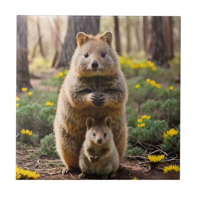 Mãe E Bebê Quokka, Azulejo De Cerâmica (Frente)