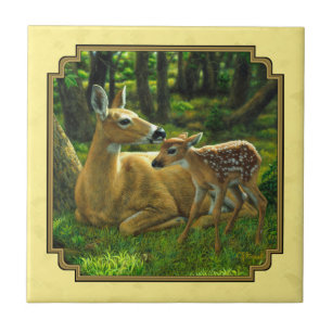 Mãe e Bebê Whitetail Deer Yellow