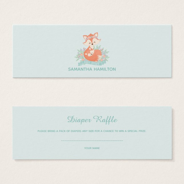 Mãe e Chá de fraldas Raposa-Bebê Fralda Raffle (Frente & Verso)