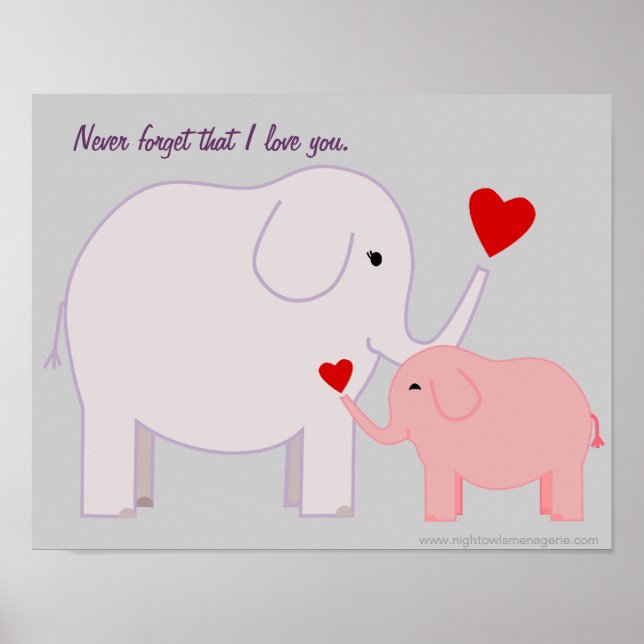 Mãe e Elefante Bebê no Poster rosa e roxo (Frente)